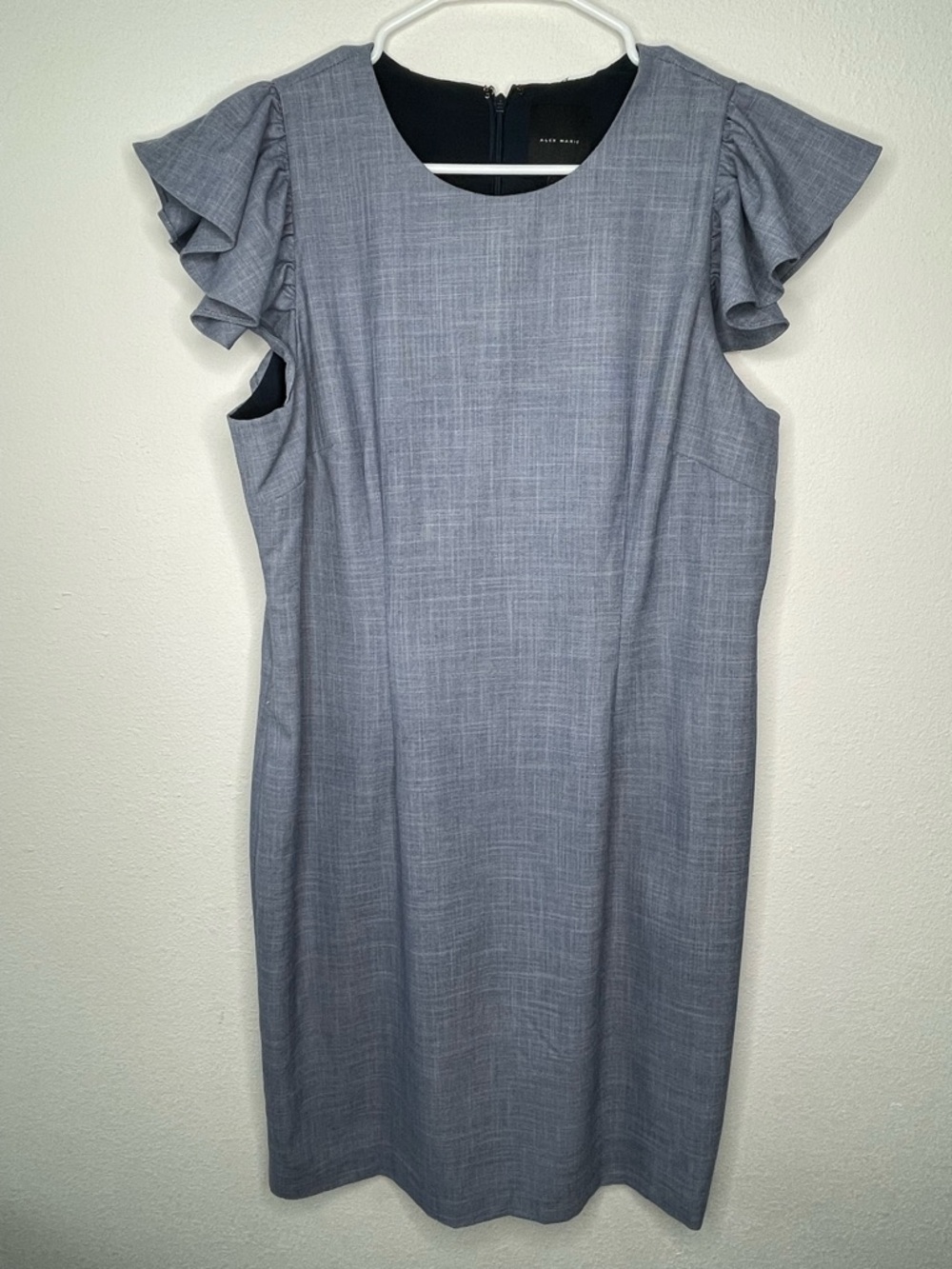 Alex Marie Women’s Size 14 Blue Ruffle Sleeve Sheath Dress Career wear Office